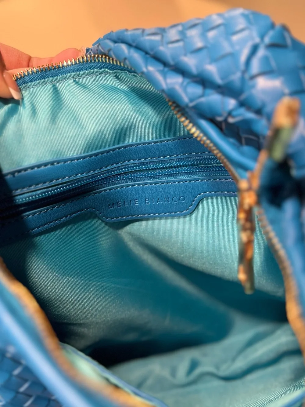 Melie Bianco Anthropologie Blue Woven Shoulder Bag